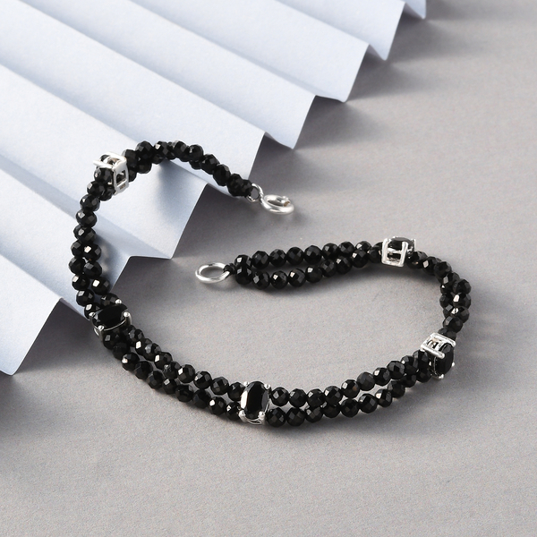 Black Spinel Beads Bracelet (Size - 7.5) in Sterling Silver 27.00 Ct.