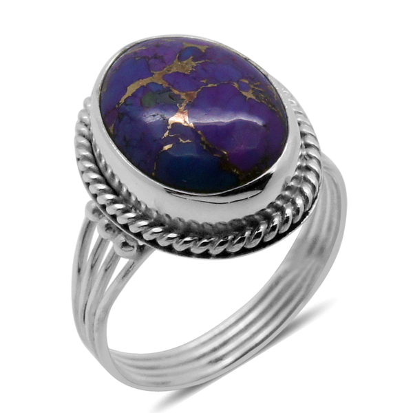 Royal Bali Collection Mojave Purple Turquoise (Ovl) Solitaire Ring in Sterling Silver 12.500 Ct.