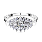 Moissanite Boat Ring (Size U) in Platinum Overlay Sterling Silver
