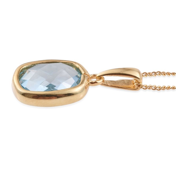 Sky Blue Topaz (Cush) Solitaire Pendant With Chain in 14K Gold Overlay Sterling Silver 3.750 Ct.