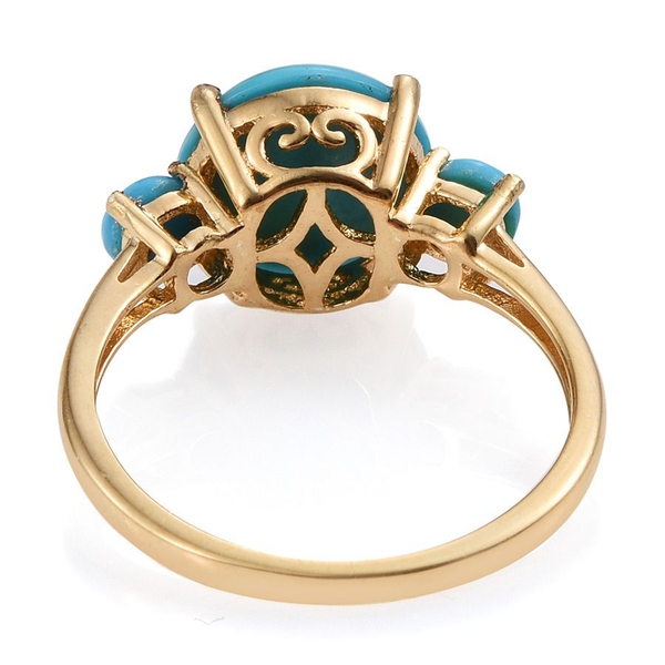 Arizona Sleeping Beauty Turquoise (Rnd 2.75 Ct) 3 Stone Ring in 14K Gold Overlay Sterling Silver 3.000 Ct.