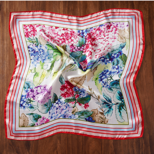 LA MAREY 100% Mulberry Silk Floral Pattern Silk Scarf (Size 52x52Cm) - White and Multi