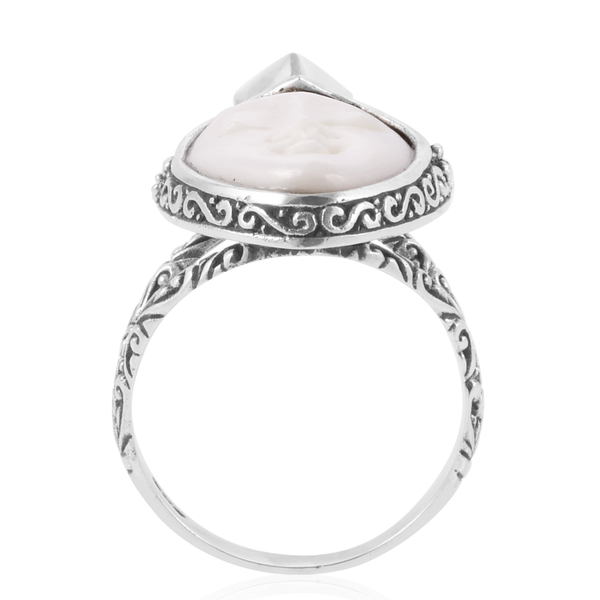 Princess Bali Collection OX Bone Carved Face and Chrome Diopside Ring in Sterling Silver 5.690 Ct. Silver wt 6.72 Gms.