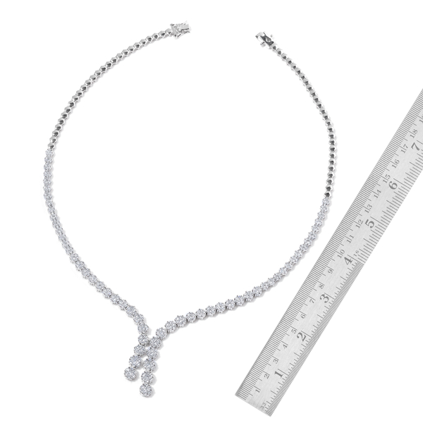 (Option 1) ELANZA AAA Simulated White Diamond Necklace (Size 18) in Rhodium Plated Sterling Silver