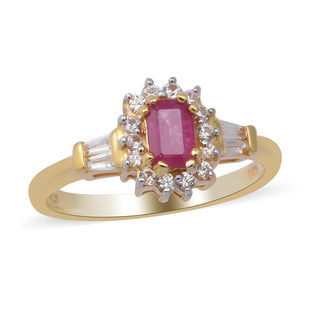 Ruby (Oct) and Natural Cambodian Zircon Ring in 14K Gold Overlay Sterling Silver 1.520 Ct.