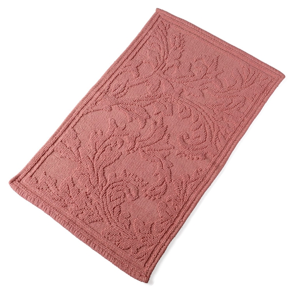 Bath Collection - 100% Cotton Pink Colour Floral Design Sculpted Bath Mat (Size 80X50 Cm)