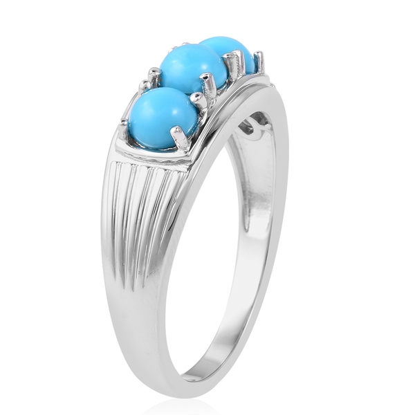 Arizona Sleeping Beauty Turquoise (Rnd) Trilogy Ring in Rhodium Overlay Sterling Silver 1.50 Ct.