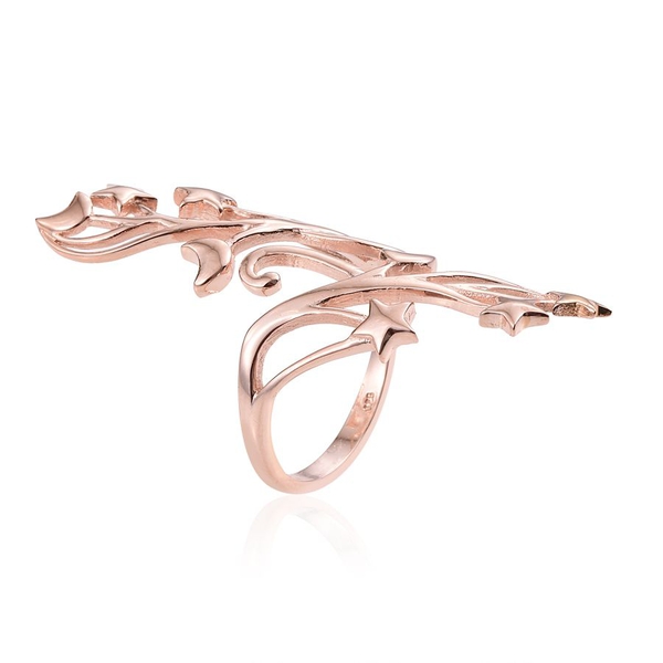 Rose Gold Overlay Sterling Silver Moon Star Crossover Ring, Silver wt  5.74 Gms.
