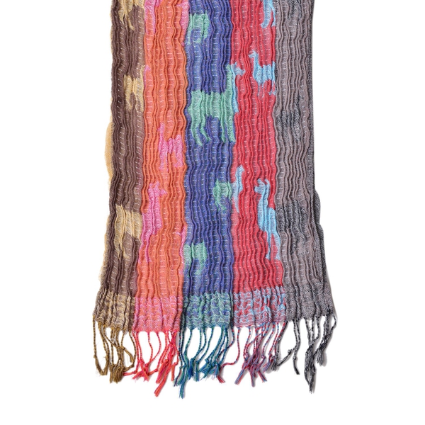 Orange, Blue and Multi Colour Camel Pattern Scarf with Tassels (Size 170X30 Cm)