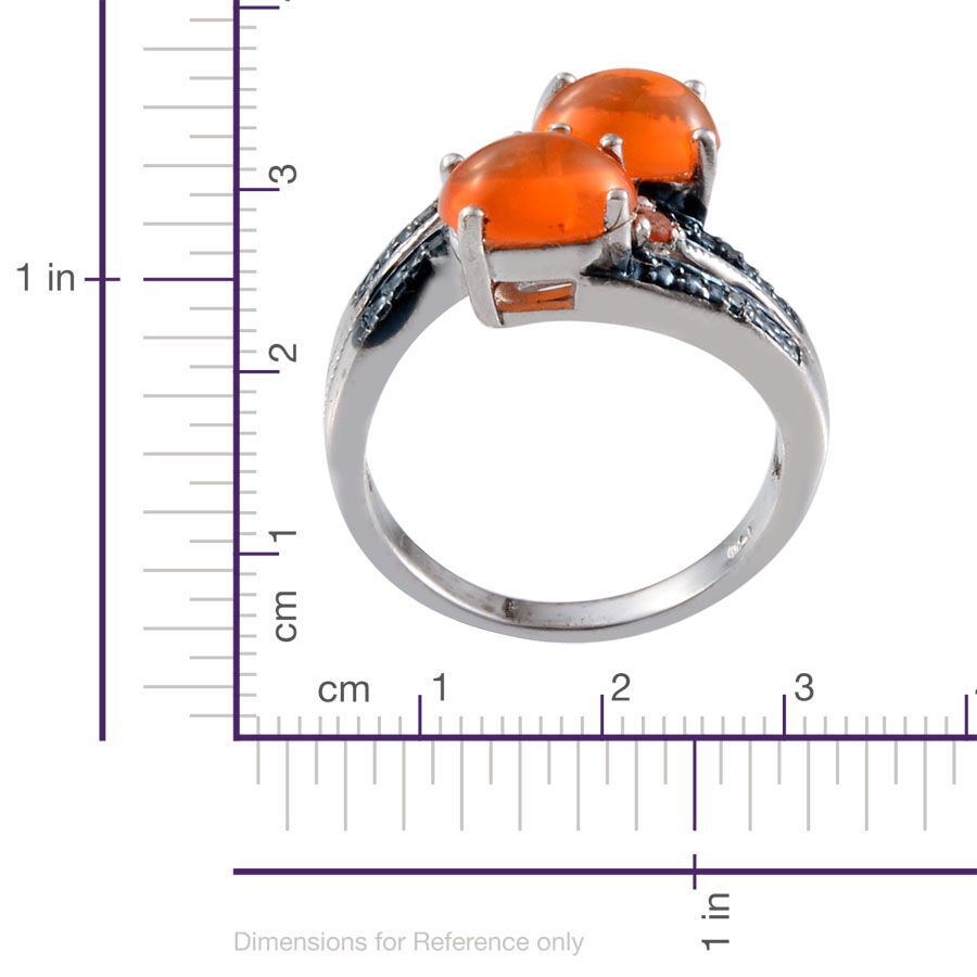 Orange Ethiopian Opal (Ovl), Jalisco Fire Opal and Blue Diamond Crossover Ring in Platinum Overlay Sterling Silver 1.400 Ct.