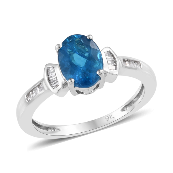 1.36 Ct AA Neon Apatite and Diamond Solitaire Ring in 9K White Gold 2. ...