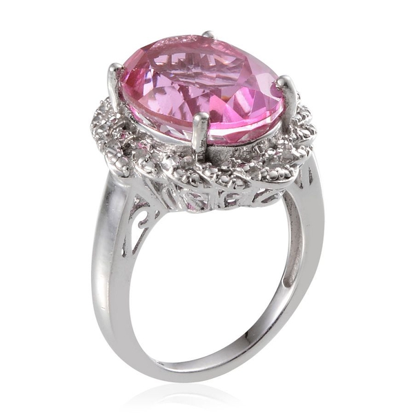 Kunzite Colour Quartz (Ovl 10.00 Ct), Diamond Ring in Platinum Overlay Sterling Silver 10.060 Ct.