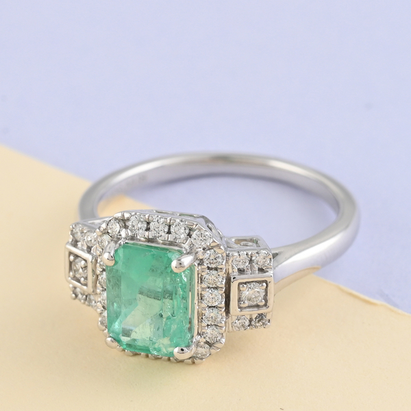 RHAPSODY 950 Platinum AGI Certified AAAA Boyaca Colombian Emerald and Diamond (VS/E-F) Ring 1.75 Ct, Platinum Wt. 5.47 Gms