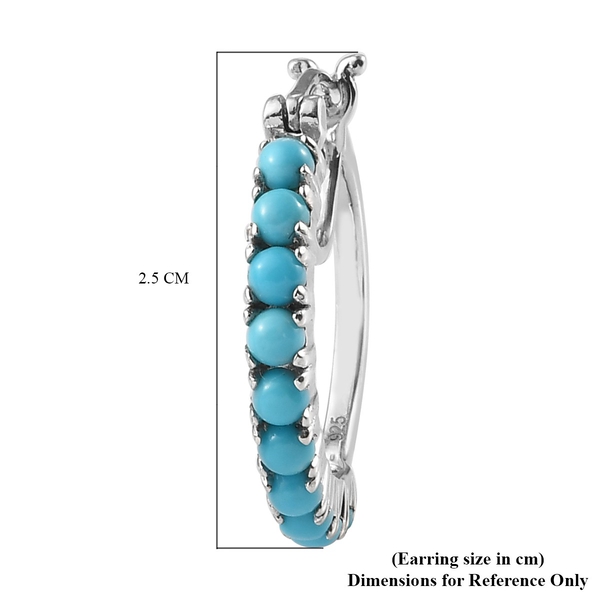 Arizona Sleeping Beauty Turquoise (Rnd) Hoop Earrings (with Clasp Lock) in Platinum Overlay Sterling Silver 1.50 Ct