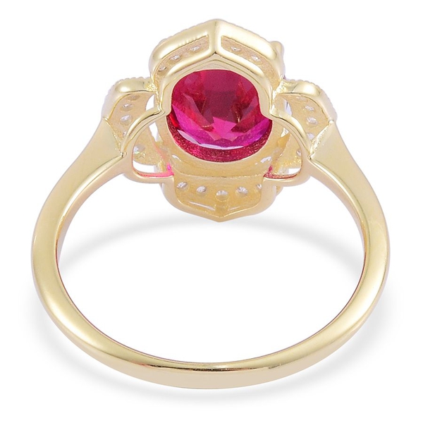 Simulated Ruby (Ovl), Simulated White Diamond Ring in 14K Gold Overlay Sterling Silver