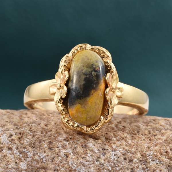 Bumble Bee Jasper (Ovl) Solitaire Ring in 14K Gold Overlay Sterling Silver 3.750 Ct.