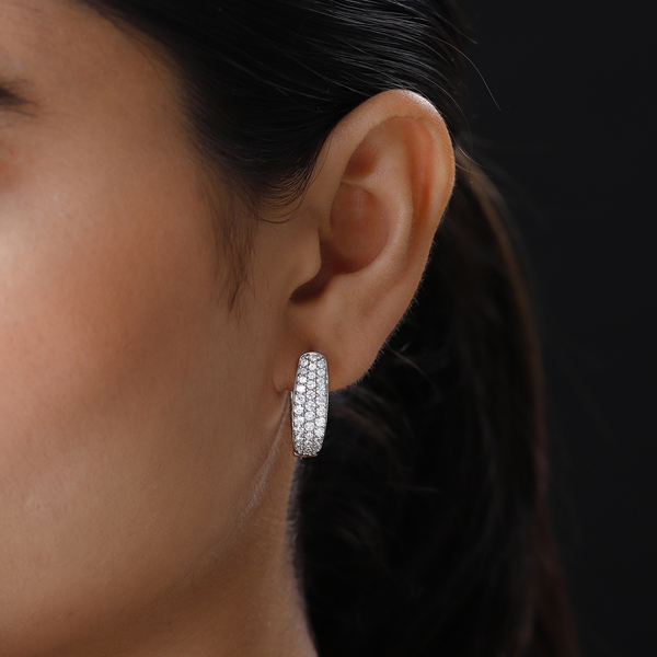 Lustro Stella Platinum Overlay Sterling Silver Hoop Earrings Made with Finest CZ 2.87 Ct.