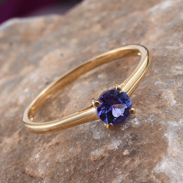 Tanzanite (Rnd) Solitaire Ring in 14K Gold Overlay Sterling Silver 0.500 Ct.
