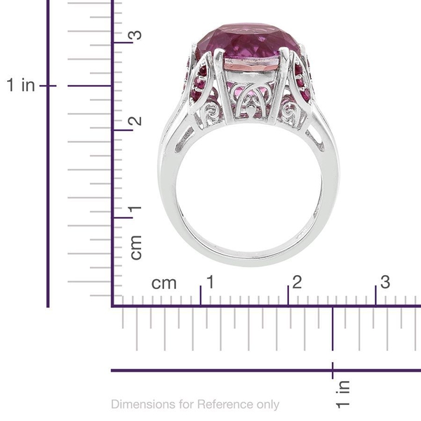 Kunzite Colour Quartz (Rnd 9.00 Ct), Ruby Ring in Platinum Overlay Sterling Silver 9.400 Ct.