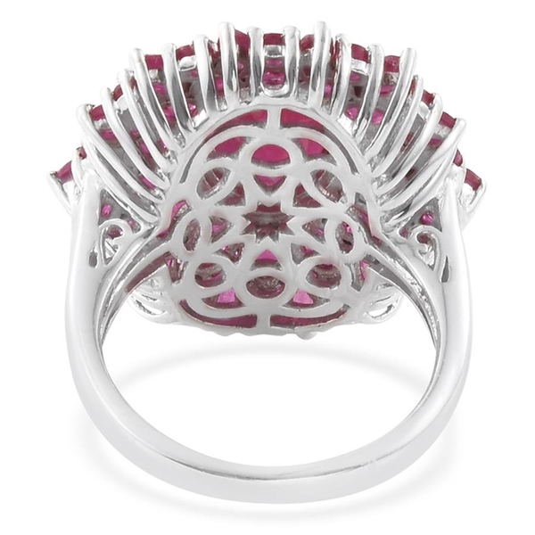African Ruby (Ovl 2.50 Ct) Flower Ring in Platinum Overlay Sterling Silver 8.000 Ct.