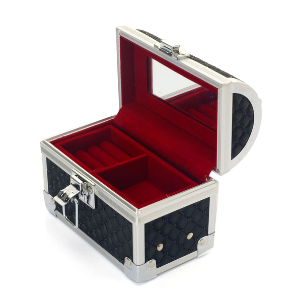 Black Colour Jewellery Box in Silver Tone with Mirror Inside (Size 13x7.4x10 Cm)