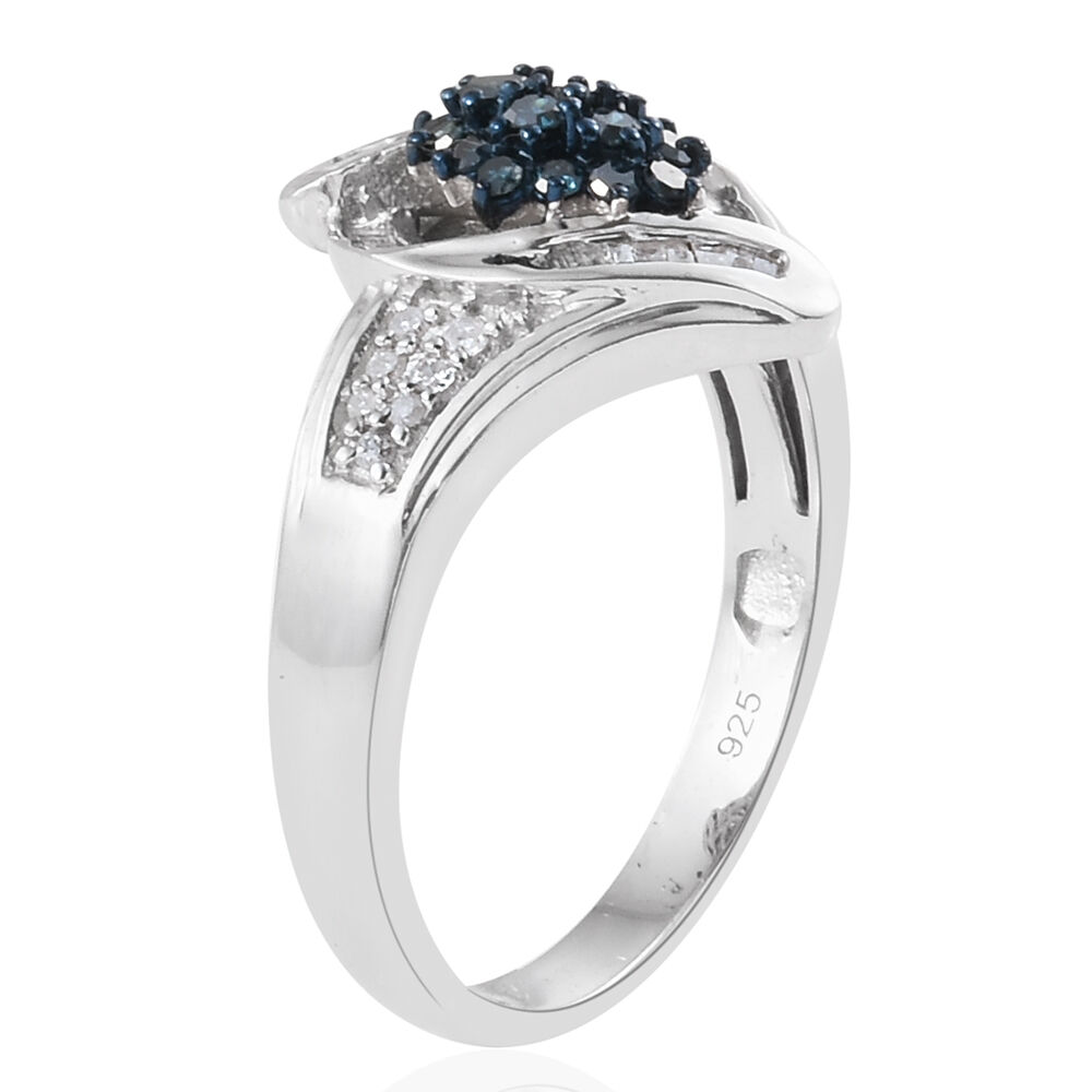 Blue Diamond (Rnd), White Diamond Ring in Platinum Overlay Sterling Silver 0.500 Ct.