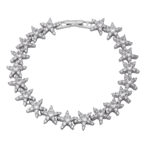 ELANZA Simulated Diamond Charm Bracelet in Rhodium Plated Sterling Silver 11.76 Grams 7.5 Inch