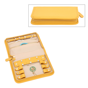 Portable Lichee Pattern Jewellery Organiser (Includes 1 Ring Band, 2 Zip Pockets, 1 Removable Earring Panel & 6 Necklace Clips) (Size 21.5x14.6x4.5cm) - Mustard