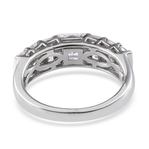 ELANZA AAA Simulated Diamond (Sqr) Half Eternity Ring in Platinum Overlay Sterling Silver