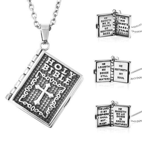 Miniature Holy Bible Pendant with Chain (Size 20) in Stainless Steel ...