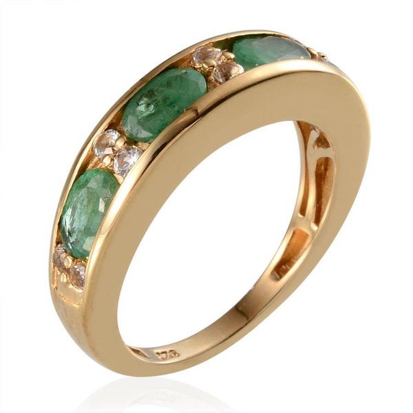 Kagem Zambian Emerald (Ovl), White Topaz Half Eternity Band Ring in 14K Gold Overlay Sterling Silver 2.150 Ct.