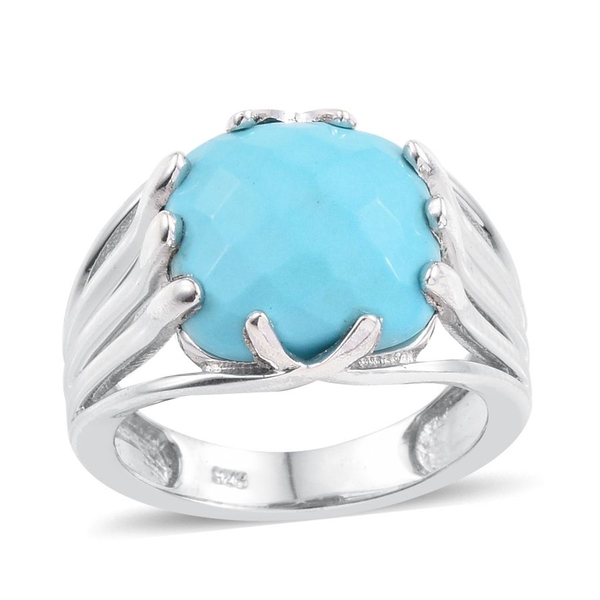 5.50 Ct Sleeping Beauty Turquoise Solitaire Ring in Platinum Plated Sterling Silver 5.10 Grams