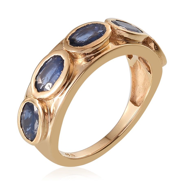 Kanchanaburi Blue Sapphire (Ovl) 5 Stone Ring in 14K Gold Overlay Sterling Silver 2.500 Ct.