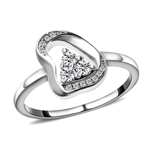 LucyQ Fluid Collection - White Moissanite Ring in Rhodium Overlay Sterling Silver