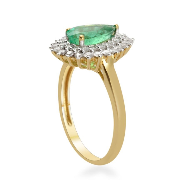 14K Y Gold Boyaca Colombian Emerald (Pear 1.25 Ct), Diamond Ring  1.750 Ct.