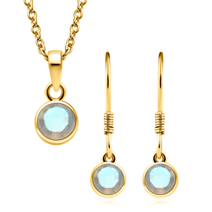 2 Piece Set - Rainbow Moonstone Pendant & Hook Earrings in 14K Gold Overlay Sterling Silver With Sta