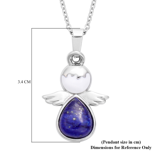 Lapis Lazuli Little Angel Enamelled Pendant with Chain (Size 20) in Stainless Steel 3.50 Ct.