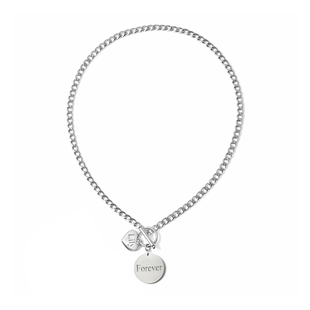 Personalised Engravable Heart & Disc Curb Chain Necklace in Stainless Steel, Size 18"