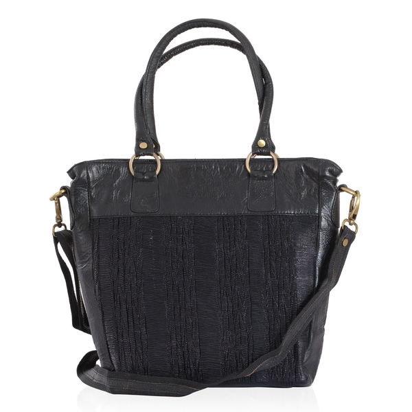 Genuine Leather Black Colour Hand Bag with Adjustable and Removable Shoulder Strap (Size 26x35x6.5 C