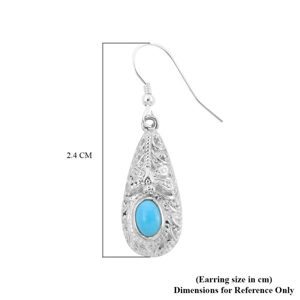 Royal Bali Collection - Arizona Sleeping Beauty Turquoise Fish Hook Earrings in Sterling Silver 1.40 Ct, Silver Wt. 6.60 Gms