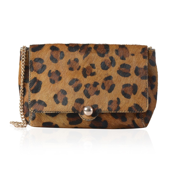 100% Genuine Leather Leopard Pattern Beige Colour  Hetre Bag (Size 25x18 Cm)