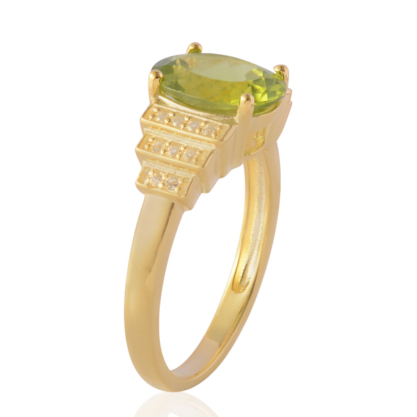 AA Hebei Peridot (Ovl 2.75 Ct), White Topaz Ring in Yellow Gold Overlay Sterling Silver 2.900 Ct.
