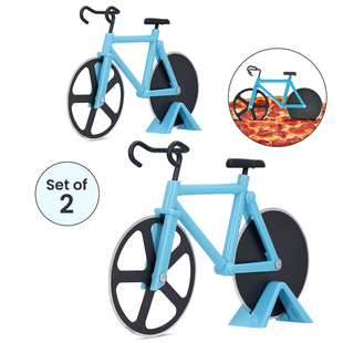 Set of 2 - Bicycle Pizza Cutter with Sharp Blades (Size 19x10Cm) - Blue