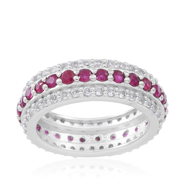 Ruby (Rnd), White Topaz Full Eternity Ring in Rhodium Plated Sterling Silver 2.500 Ct.