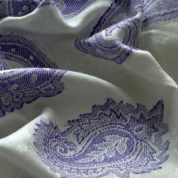 Purple Colour Jacquard Print White Shawl (Size 200x70 Cm)