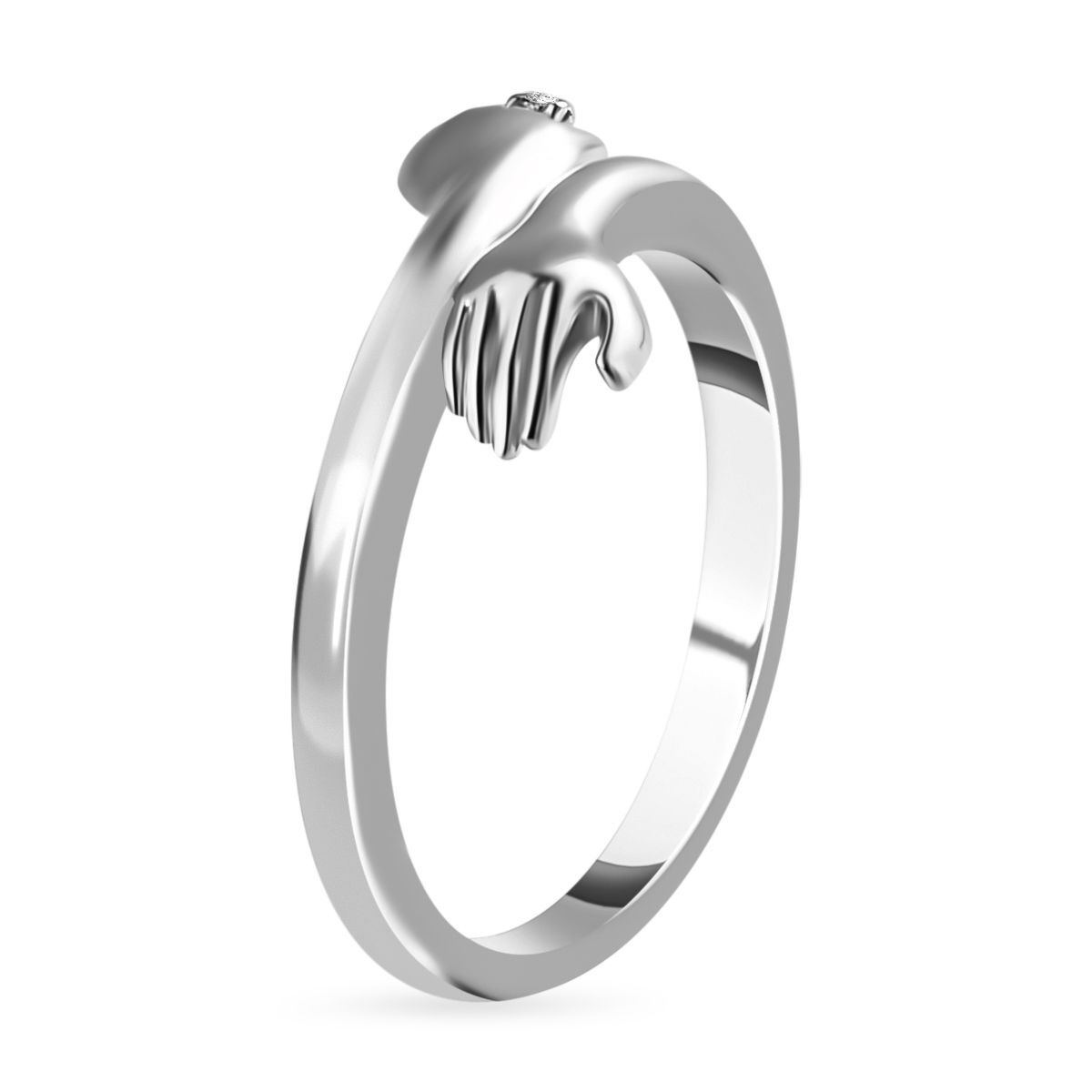 Diamond Hand Bypass Ring in Platinum Overlay Sterling Silver