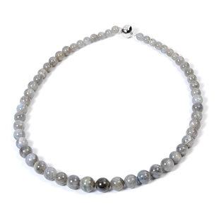 Labradorite Beads Necklace (Size - 20) with Magnetic Lock in Rhodium Overlay Sterling Silver 335.50 