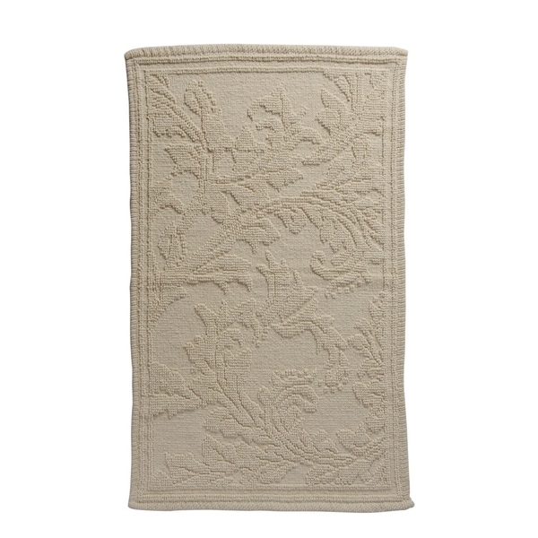 Bath Collection - 100% Cotton Beige Colour Floral Design Sculpted Bath Mat (Size 80X50 Cm)