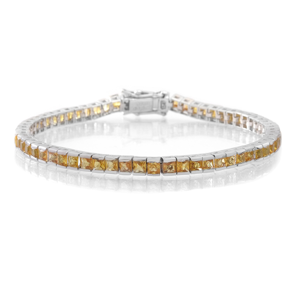 AAA Yellow Sapphire (Sqr) Tennis Bracelet (Size 7.5) in Rhodium Plated Sterling Silver 9.000 Ct.