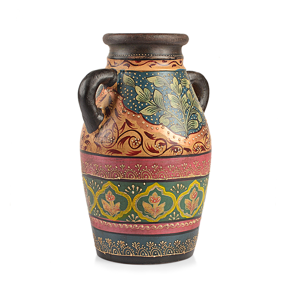 Limited Edition - Designer Inspired Hand Painted Floral Terracotta Vase Green, Pink and Multi Colour